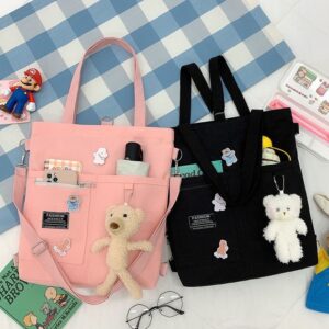 Home ins canvas bag female student korean version messenger bag large capacity fashion all match one shoulder portable tutorial bag backpack